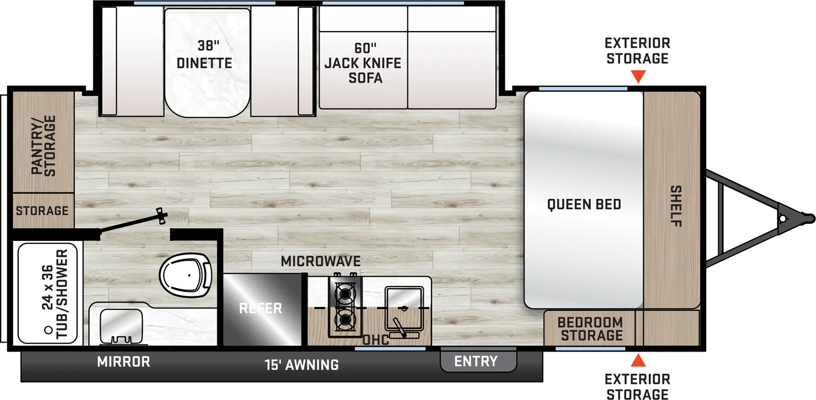 The Catalina Summit Series 7 184MKS floorplan has one entry and one slide out. Exterior features include: metal exterior and 15' awning. Interiors features include: front bedroom.